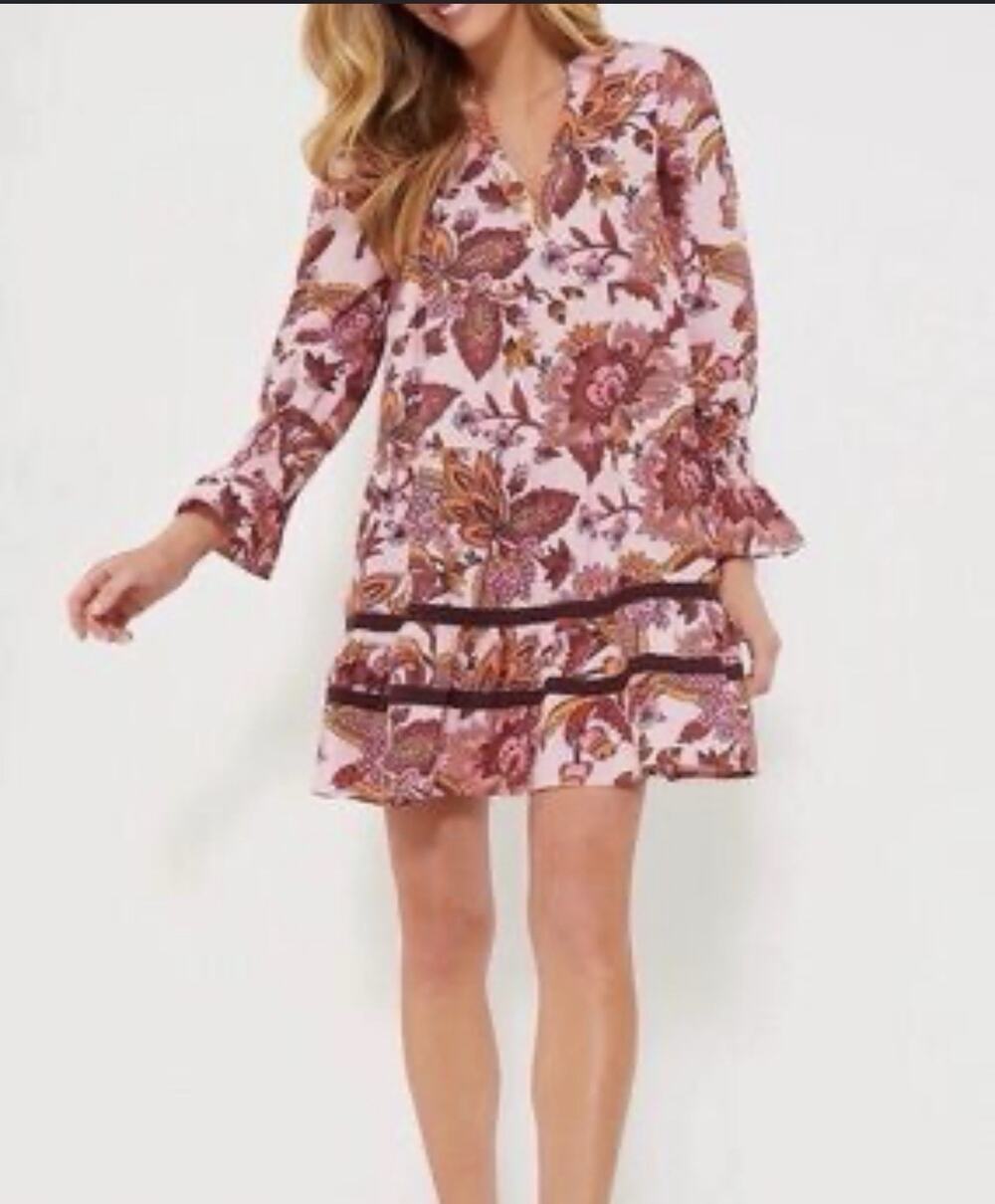 NWT Tuckernuck Pink Ornate Chintz Dress Floral Tiered Mini Fairy Boho Indie L